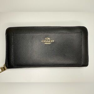 Coach Black Leather Zip-Around Wallet